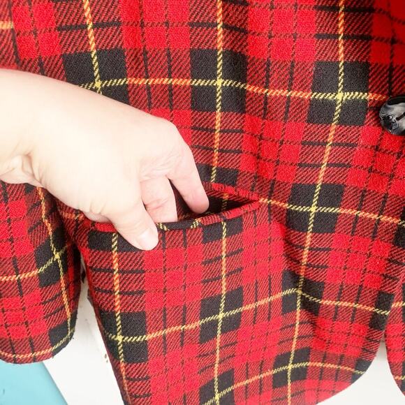 Saag Harbor Vintage Schoolboy Wool Blend Plaid Blazer Velvet Collar 16 Academia - Picture 7 of 13